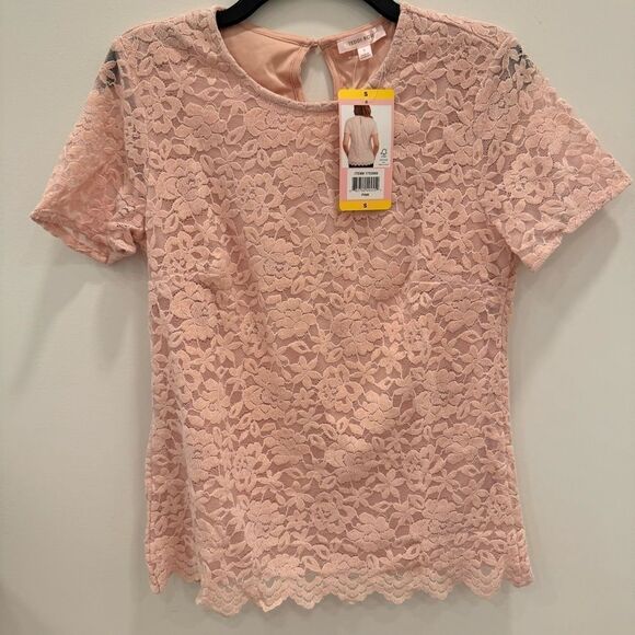 Teddy Rose Women's Lacy Keyhole Top, Pink, NEW - Picture 3 of 6